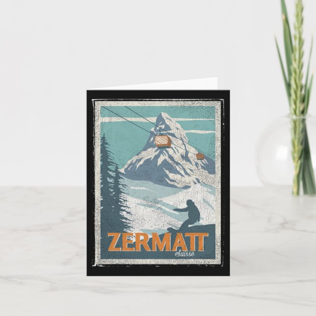 Zermatt Schweiz Winter Skiing Snowboarding Ski Kort (Framsida)