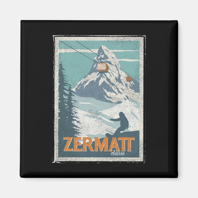 Zermatt Schweiz Winter Skiing Snowboarding Ski Magnet (Framsidan)