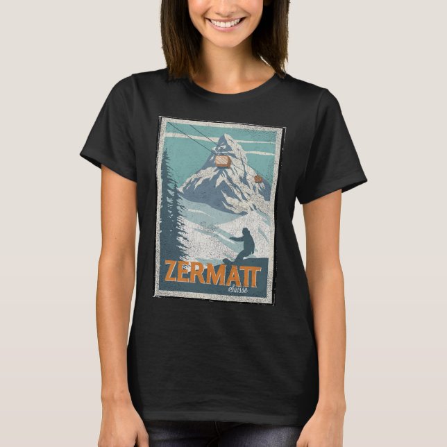 Zermatt Schweiz Winter Skiing Snowboarding Ski T Shirt (Framsida)