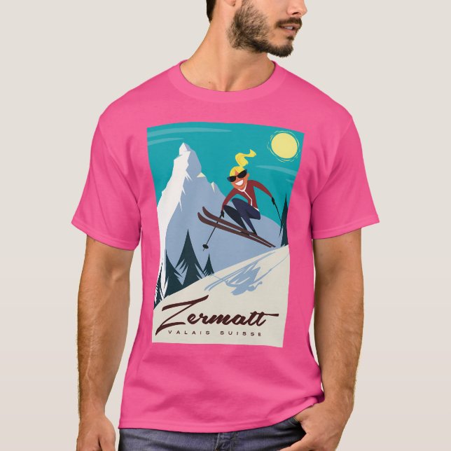 Zermatt Ski Poster T Shirt (Framsida)