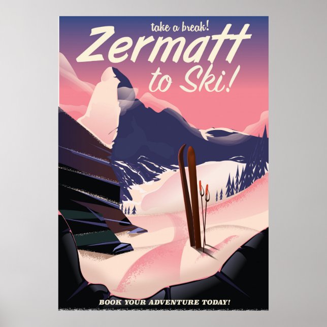 Zermatt skid retro semesterplakat poster (Framsidan)