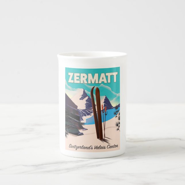 Zermatt skidsemester affisch benporslin mugg (Framsidan)