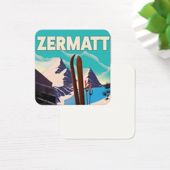 Zermatt skidsemester affisch fyrkantigt visitkort (Skivbord)