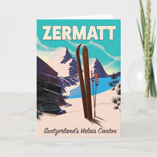 Zermatt skidsemester affisch helgkort (Framsida)