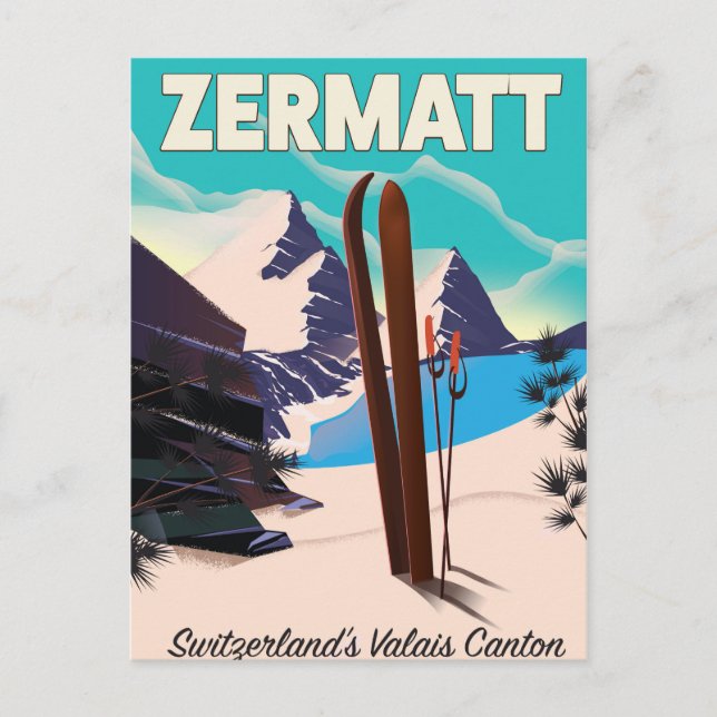 Zermatt skidsemester affisch vykort (Framsida)