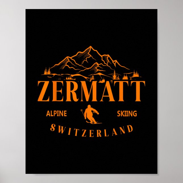 Zermatt Swiss Alpernas Alpine Skiing Schweiz Mount Poster (Framsidan)