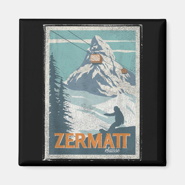 Zermatt Switzerland Winter Skiing Snowboarding Ski Magnet (Framsidan)