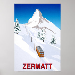 Zermatt Swizerland Ski Tåg Poster