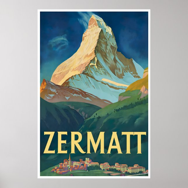 Zermatt Travel Poster Switzerland Art Swiss Print (Framsidan)