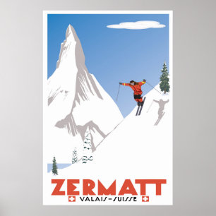 Zermatt, Valais, Schweiz, Ski Poster
