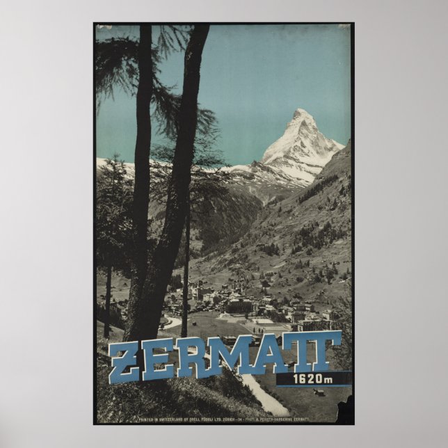 Zermatt Vintage resor Poster AD Retro-utskrifter (Framsidan)