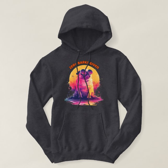 Zero Barks Given | Rolig Retro Pugs Herr Tröja Hoodie (Design framsida)