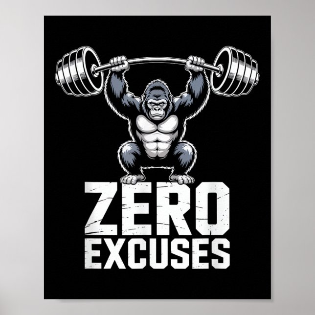 Zero Excuses Gorilla Gym Motivational Workout  Poster (Framsidan)