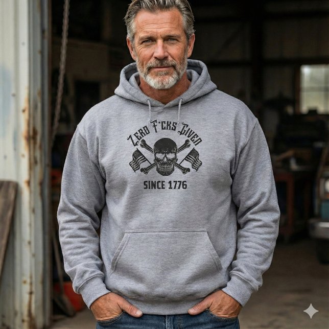 Zero F*cks Given Since 1776 Patriotic Skull Hoodie (Skapare uppladdad)
