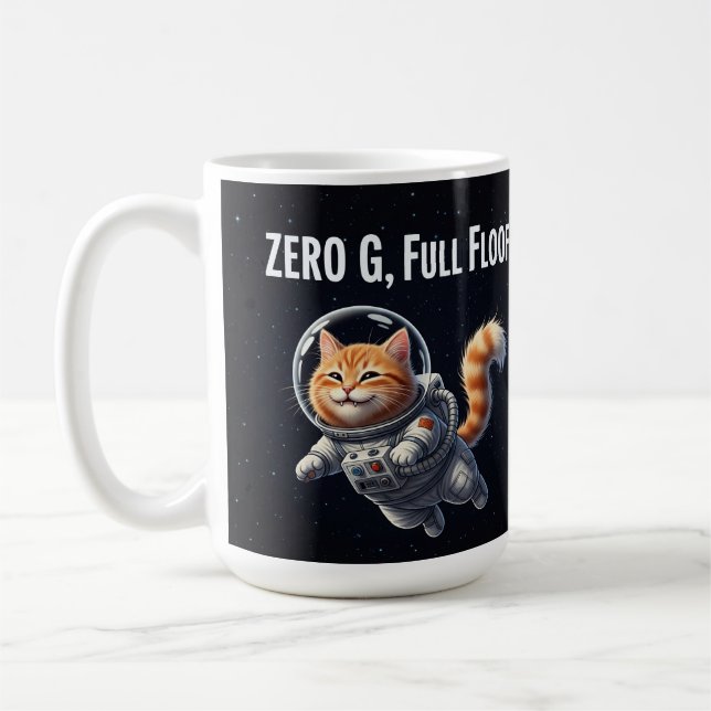 Zero G, Full Floof! Bedårande Rymdkatt Kaffemugg (Vänster)