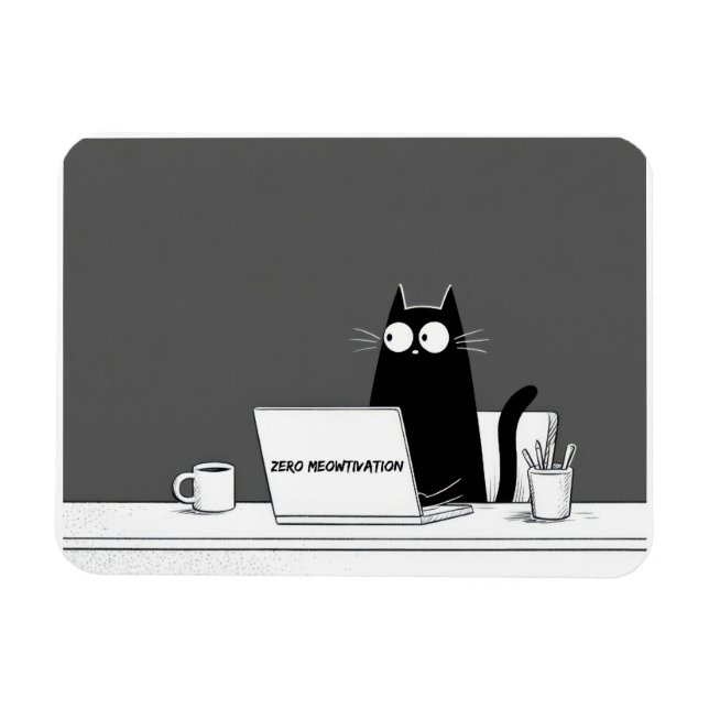 Zero Meowtivation Cat – Funny Lazy Work Cartoon Magnet (Horisontell)