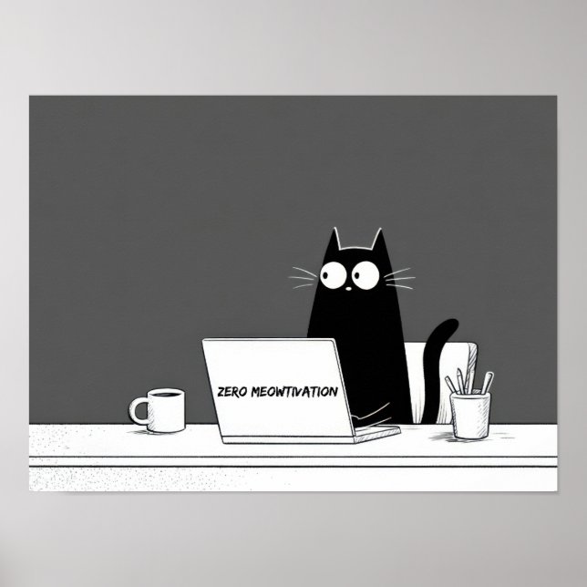 Zero Meowtivation Katt – Rolig Lättja Arbetsrelate Poster (Framsidan)