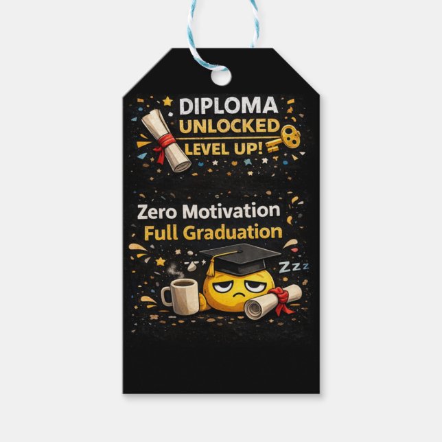 Zero Motivation Full Graduation Funny Shirt  Presentetikett (Framsidan)