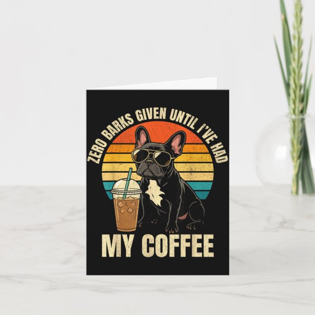 Zero skäll given rolig fransk bulldog iskaffe kort (Framsida)