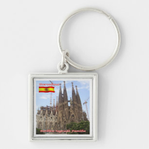 zES013 BARCELONA Basilica Sagrada Familia Fyrkantig Silverfärgad Nyckelring