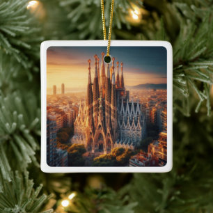 zES013 BARCELONA Basilica Sagrada Familia Julgransprydnad Keramik