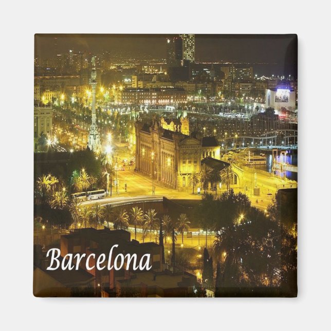 zES018 BARCELONA by Night, Spain, Fridge Magnet (Framsidan)