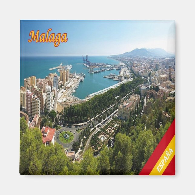 zES032 panorama över MALAGA, Spanien, Europa, Frid Magnet (Framsidan)