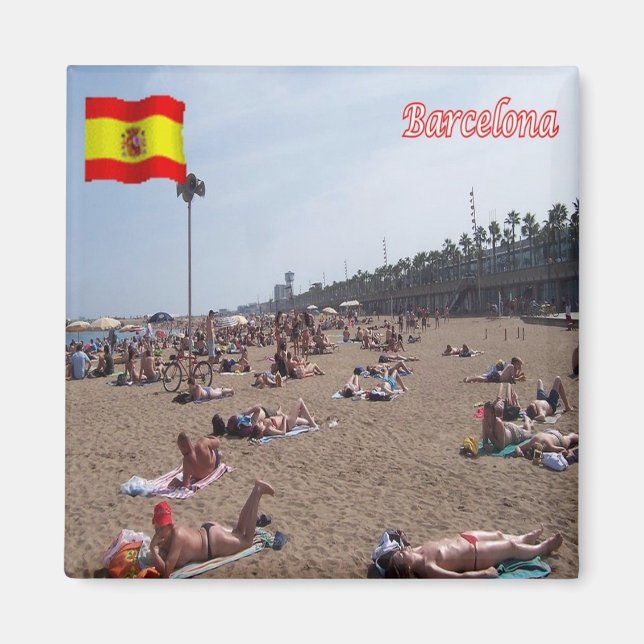 zES040 BARCELONA, Beach, Spanien, Fridge Magnet (Framsidan)