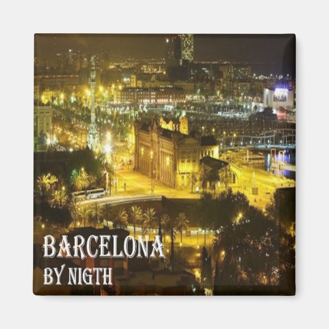 zES049 BARCELONA by Night, Fridge Magnet (Framsidan)