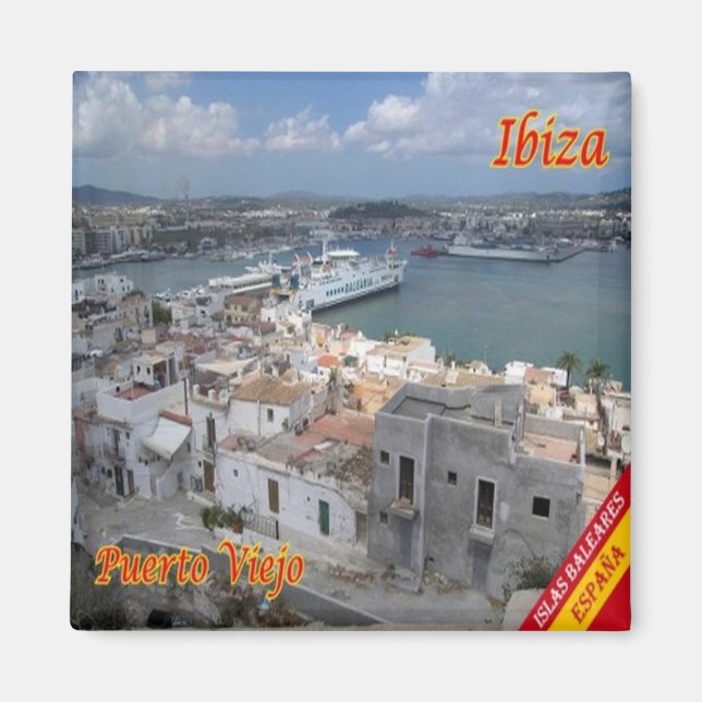 zES054 EIVISSA Old Town Harbour, Spanien, Fridge Magnet (Framsidan)