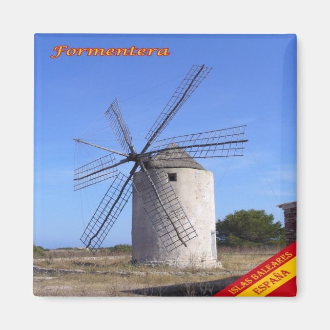zES062 FORMENTERA WINDMIL, Balearic Spain, Fridge Magnet (Framsidan)