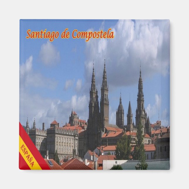zES129 SANTIAGO DE COMPOSTELA, Panorama, Fridge Magnet (Framsidan)