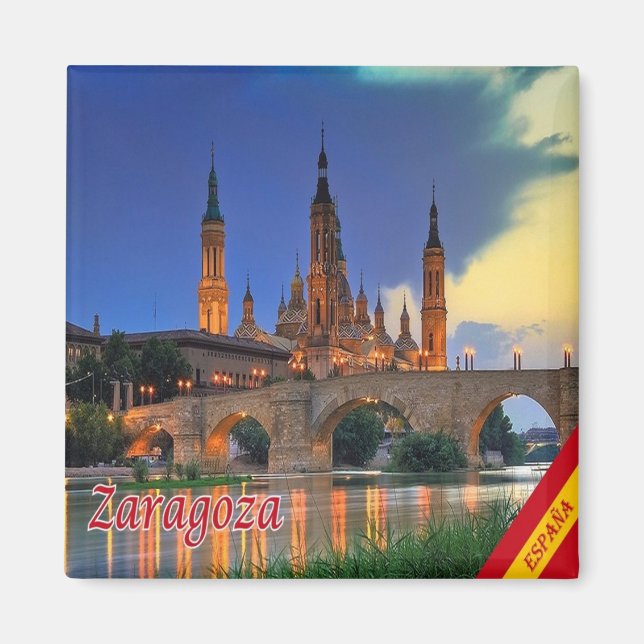 zES150 ZARAGOZA panorama, Spanien, Frankrike Magnet (Framsidan)