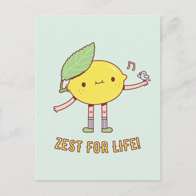 Zest for Life Cute Lemon and Bird Positive Vykort (Framsida)