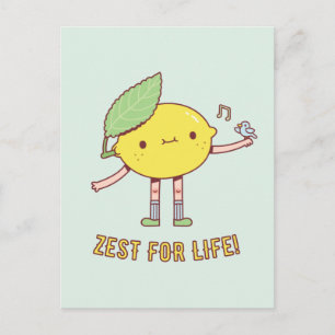 Zest For Life Söt citron och fågel Positiv Vykort