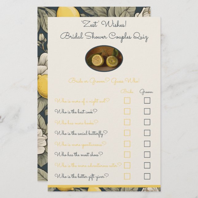 Zest Önskemål par Quiz Shower-spel (Fram/baksida)