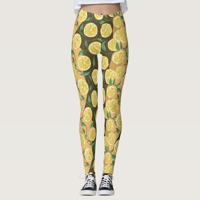 Zesty Citron Mönster Strumpbyxor Leggings (Framsida)