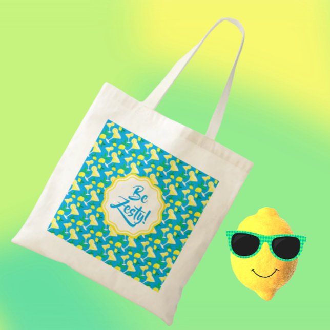 Zesty Lemon Drops Lemons Caribbean Blue  Tygkasse (Words to shop by!)