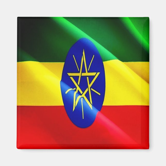 zET002 ETIOPIA, Wave Flagga, Afrika, Fridge Magnet (Framsidan)