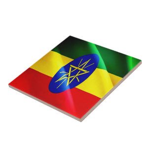 zET002 ETIOPIEN, Wave Flagga, Afrika Kakelplatta