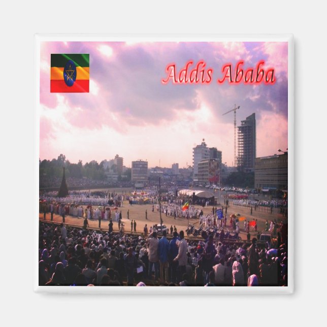 zET005 ADDIS ABABA, Meskal Square, Etiopien, Fridg Magnet (Framsidan)