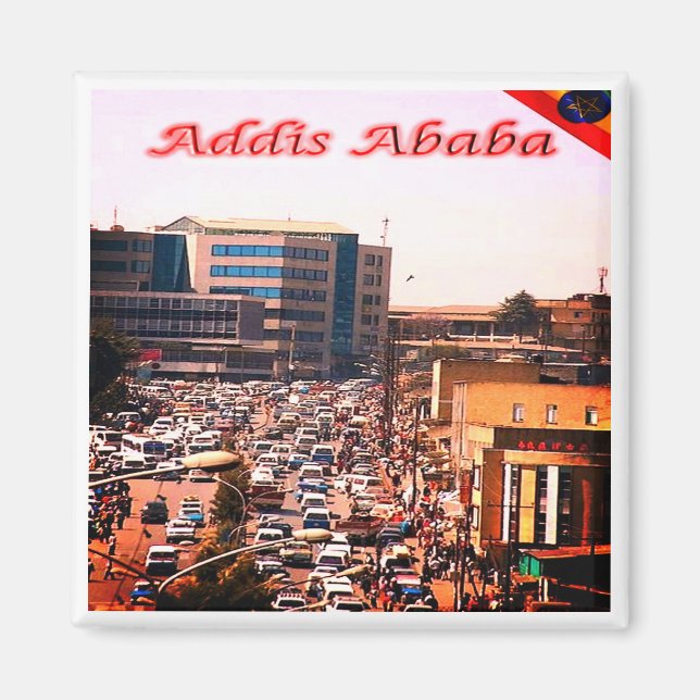 zET006 ADDIS ABEBA, Bustling Center, Fridge Magnet (Framsidan)