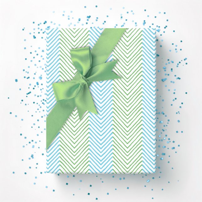 Zeta-chevron-ränder i grönt och akvatisk presentpapper (Skapare uppladdad)
