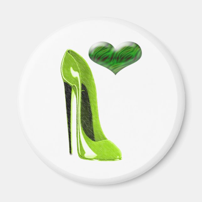 Zety Lime Green Stiletto Shoe och 3D Heart Magnet (Framsidan)