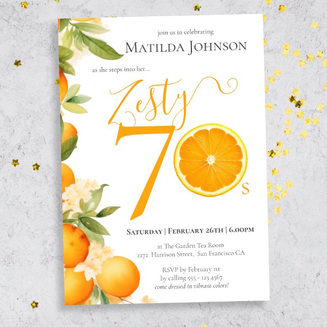 Zety Orange 70:e Födelsedagsfesten Inbjudningar (Mockup View)