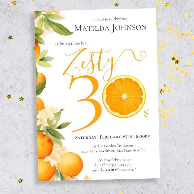Zety Orange Roligt 30års födelsedag Party Inbjudningar (Mockup View)
