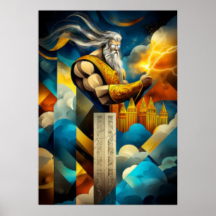 Zeus - Kubistisk Minimalistisk Legend - Gudarnas K Poster