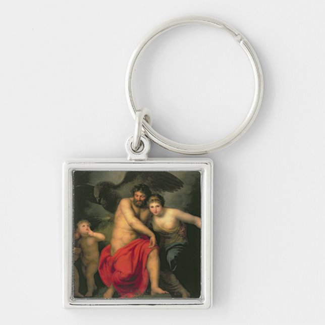 Zeus och Hera på monteringen Ida, 1775 Fyrkantig Silverfärgad Nyckelring (Framsidan)