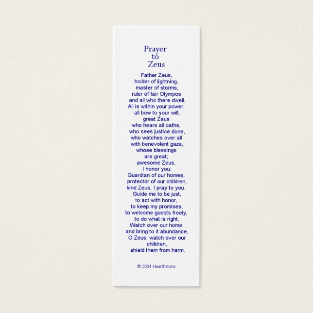 Zeus Prayer Card Litet Visitkort (Framsidan)