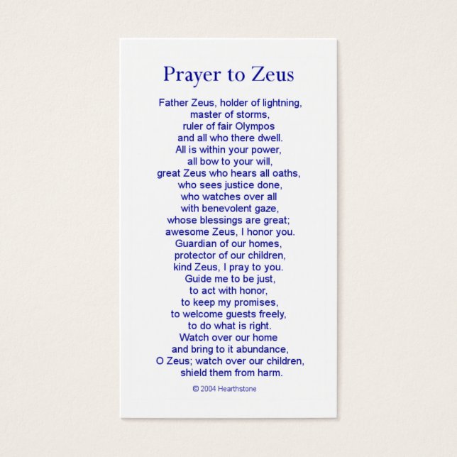 Zeus Prayer Card Visitkort (Framsidan)